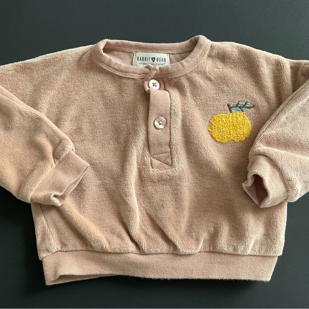 Rabbit & Bear Tan Sweatshirt with Yellow Apple Patch